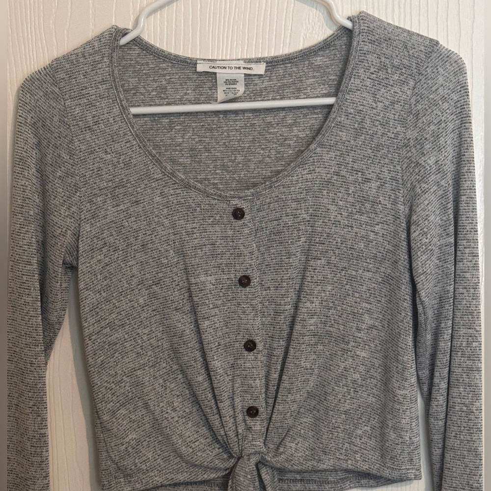 Gray Button-Front Tie Top